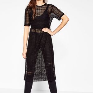 Zara Black Sheer Lace Short Sleeve Dress